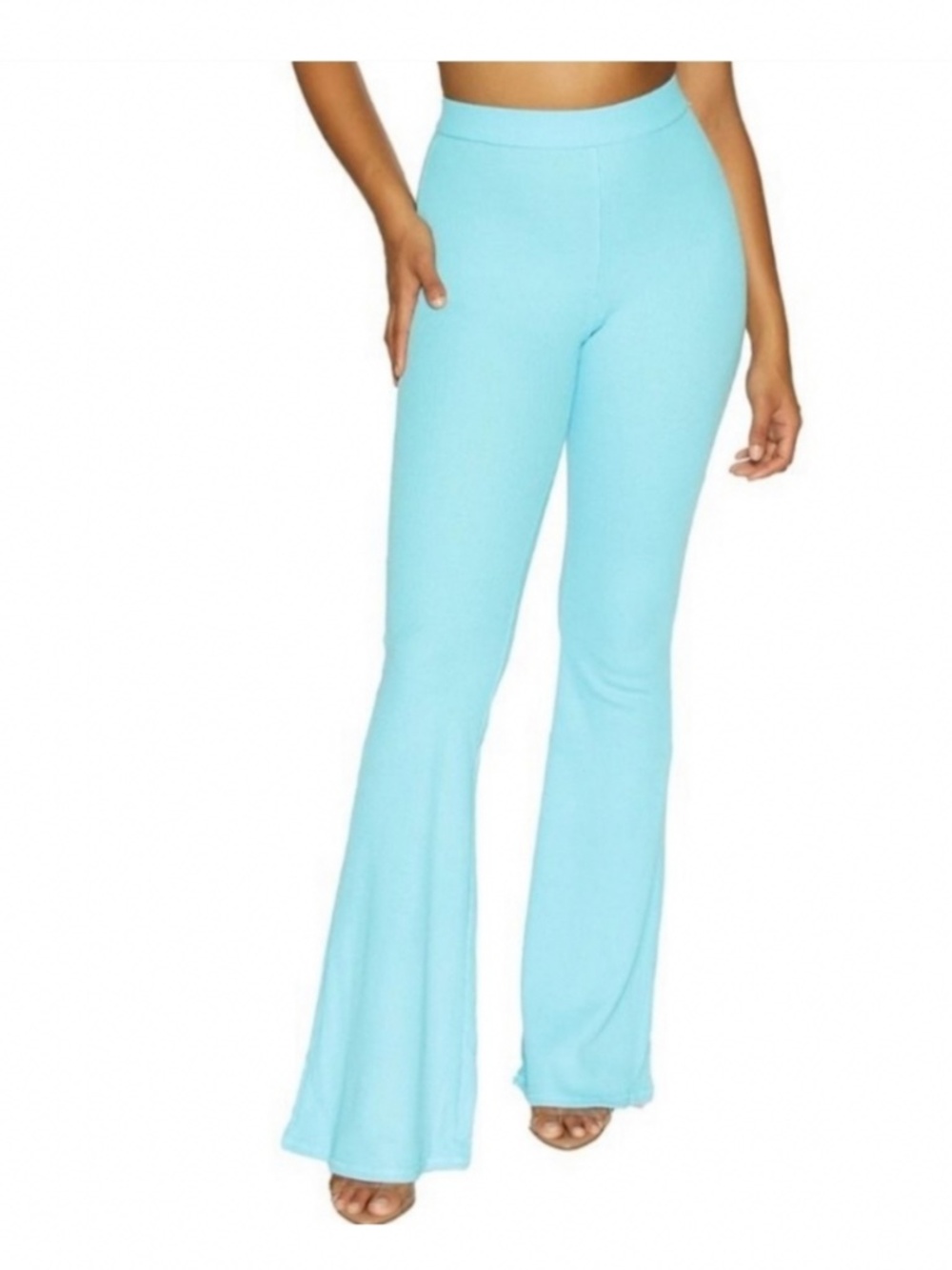 NWT Naked Wardrobe Sky Blue Waffle Flare Pants Sz L